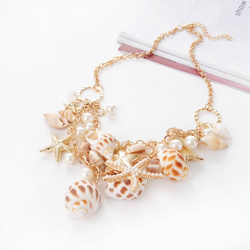 Kalung Rantai Multi Layer Liontin Bintang Lautkerangmutiara Imitasi Untuk Wanita