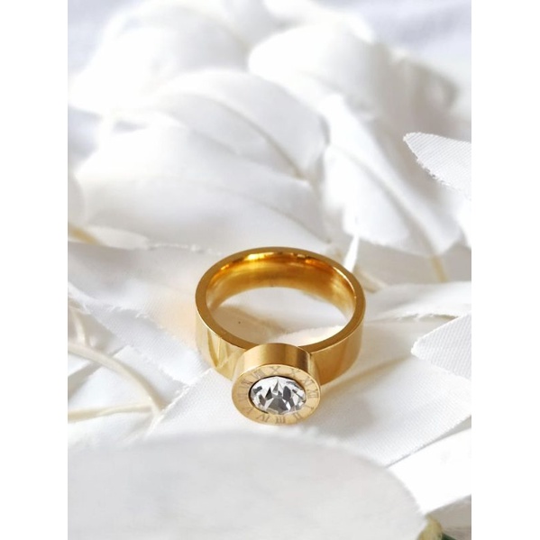 Cincin Fashion Titanium Warna Emas Wanita X13