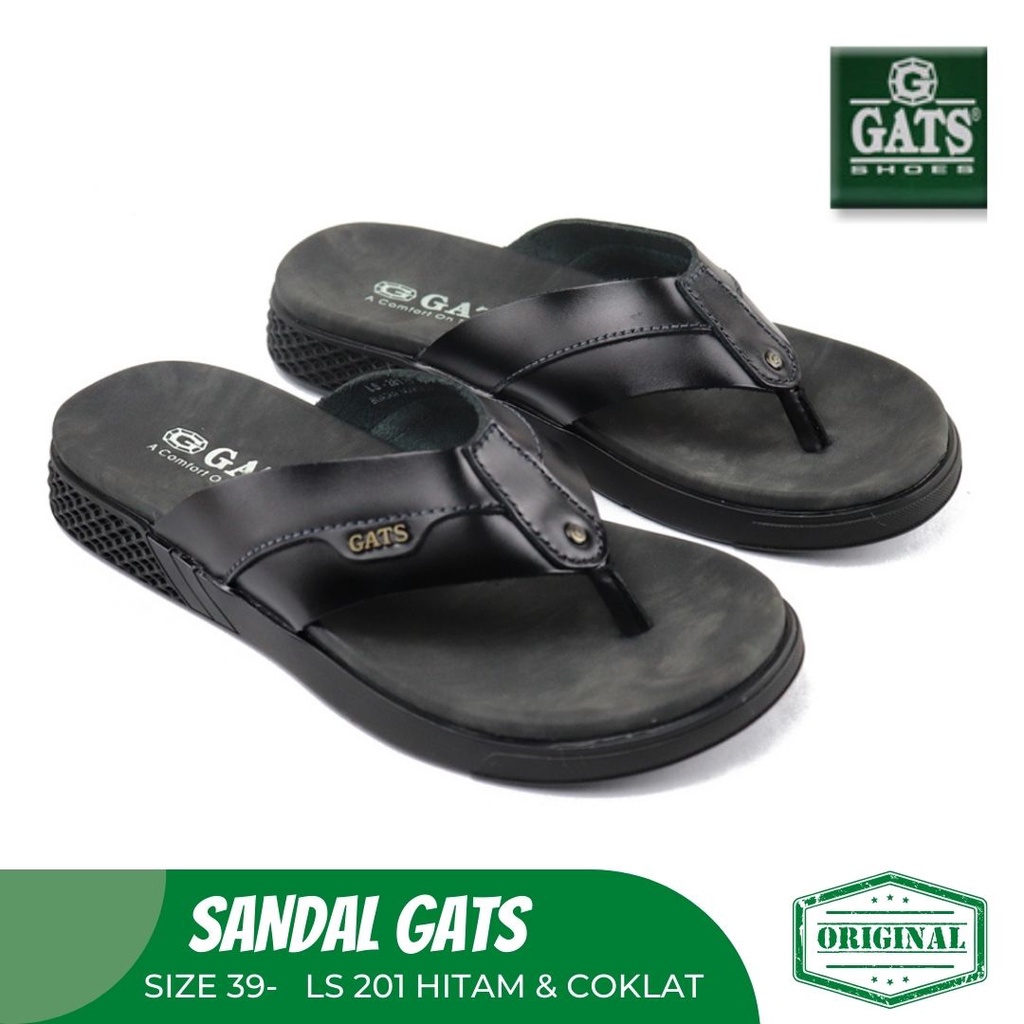 Sandal Jepit Casual Pria GATS LS201 Hitam Dan Coklat Sandal Jepit Kulit Asli Model Terbaru