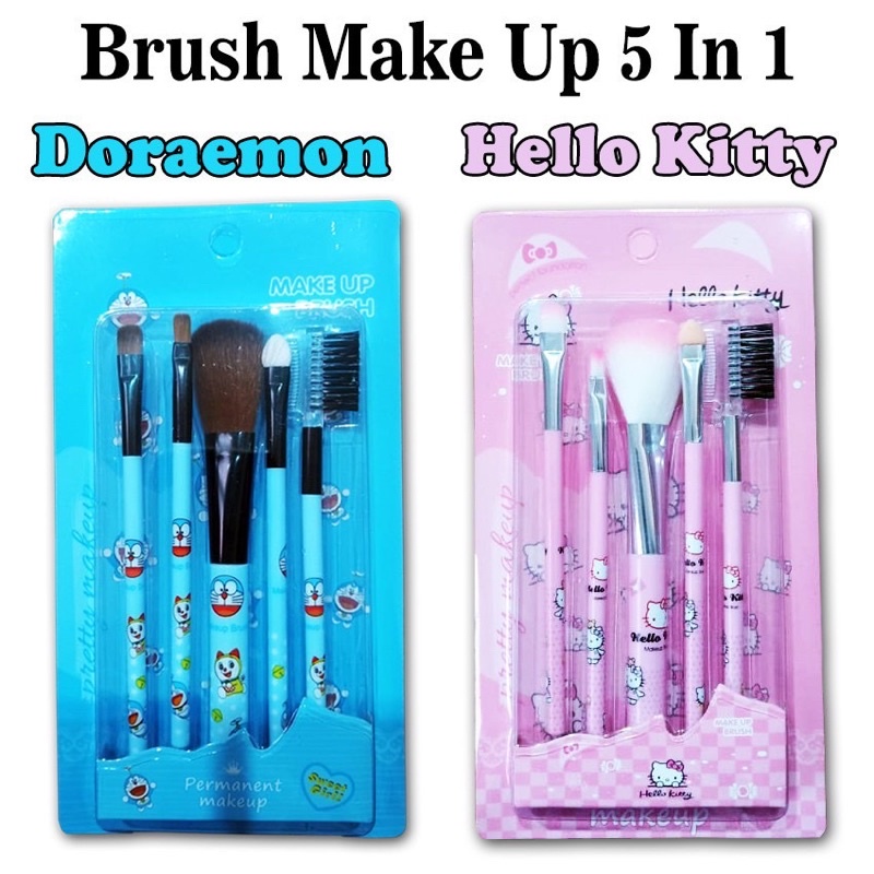 KUAS MAKE UP HELLO KITTY//DORAEMON Kuas Set Hello Kitty Isi 5 Pcs