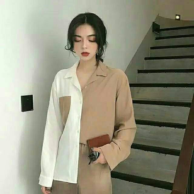 KEMEJA LINEN JUMBO XL - XXL LD 115-120 CM / PROMO OBRAL KEMEJA MURAH //  Kemeja twotone / Twotone Blouse