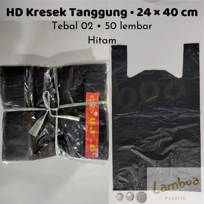 HD kresek tanggung 24 x 40 cm TEBAL 02 plastik kantong Anggrek UFO Radio hitam