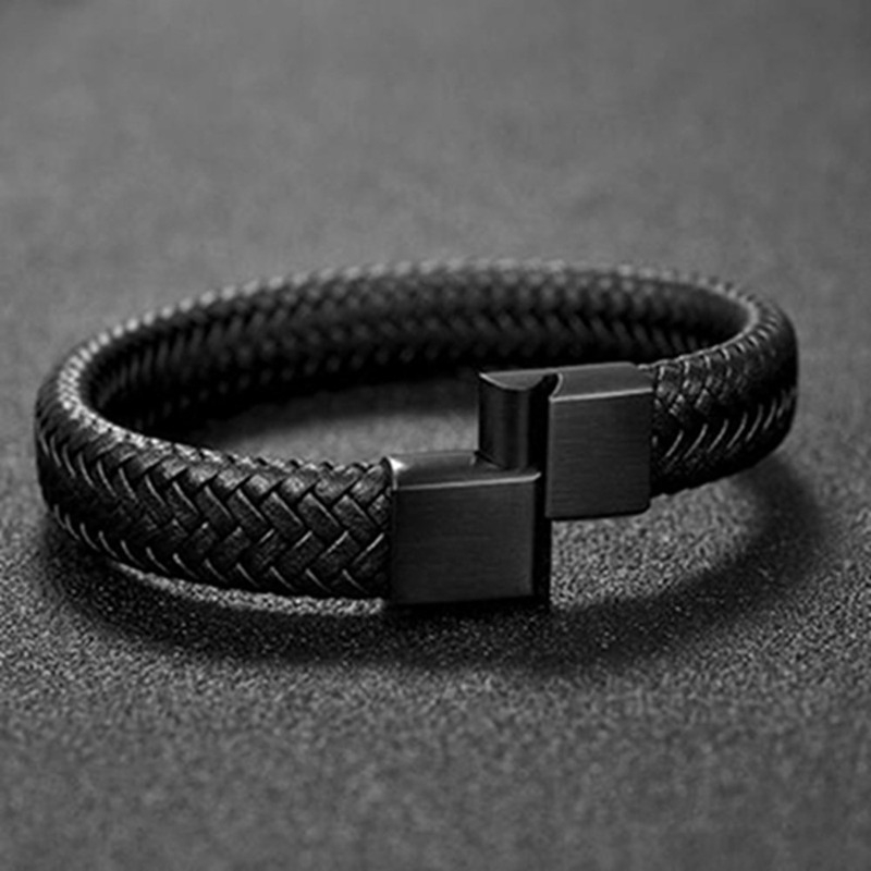 Men's black leather bracelet 18.5 / 22 / 20.5cm