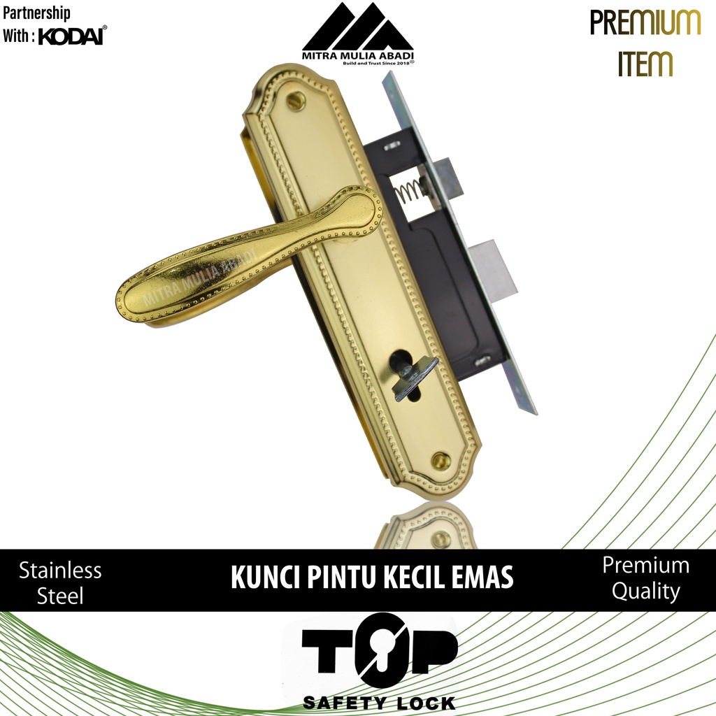 Kunci Pintu Kecil Emas Antik TOP Safety Lock | Komplit Full Set