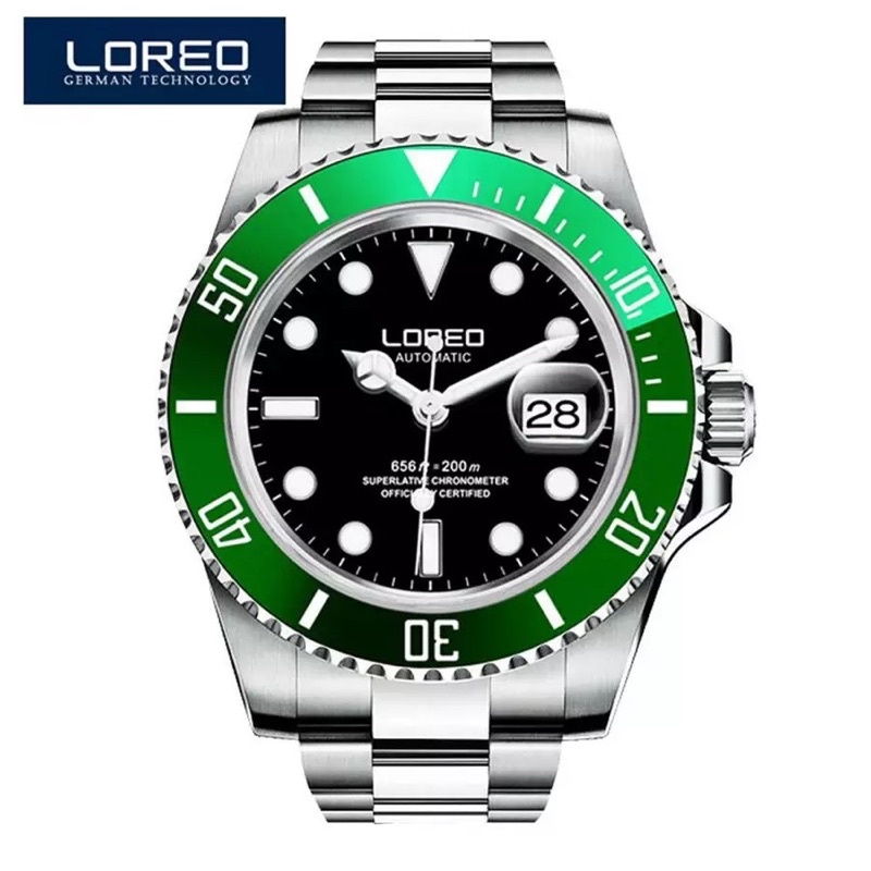 Jam Tangan Homage Rolex Submariner Kermit Starbucks Loreo Automatic Solid Stainless Steel