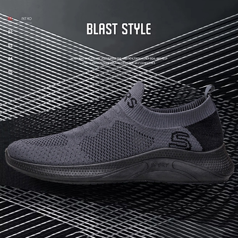 Highland Sepatu Pria Abu Sneakers Slip On Sepatu Kerja Kuliah Sepatu Trendy MR127