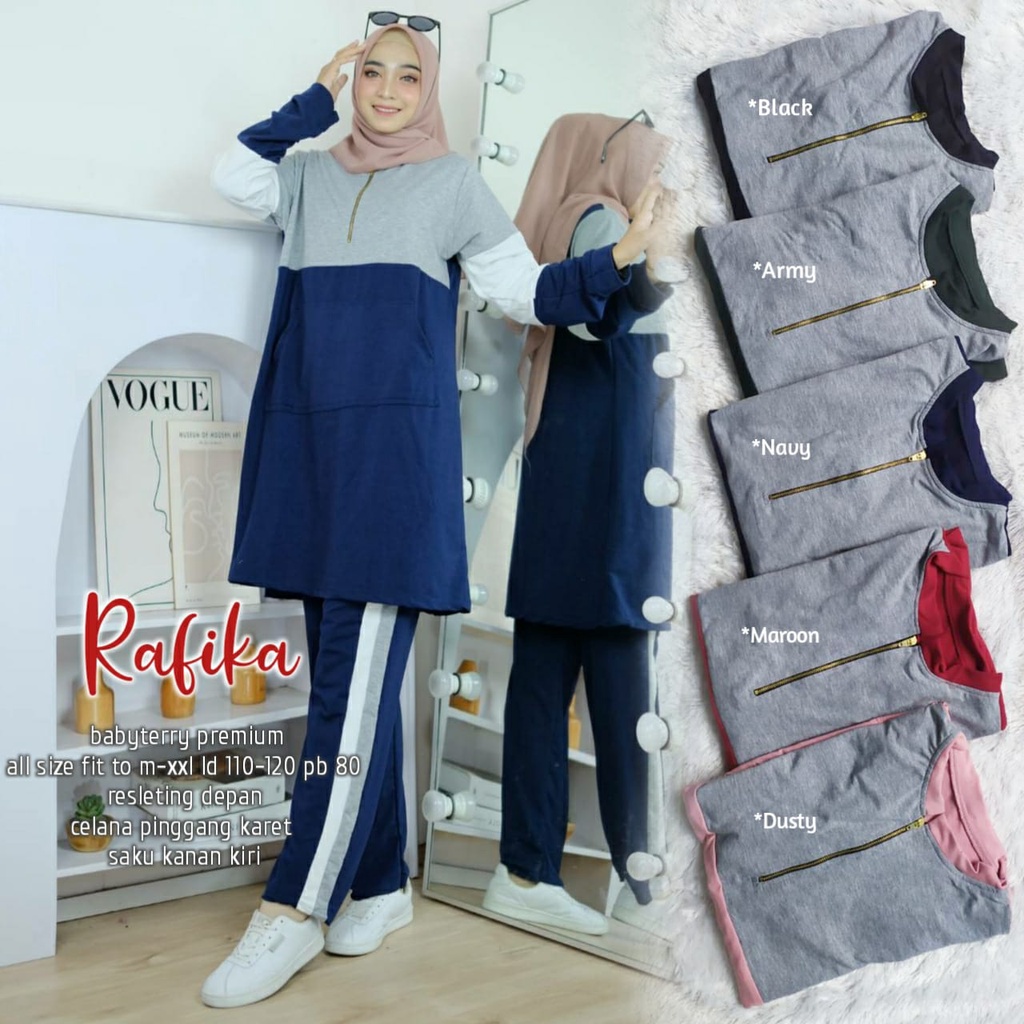 RAFIKA SET SPORTY BAJU SETELAN OLAHRAGA WANITA LD 110 120 XXL BAHAN BABYTERRY PREMIUM BISA SERAGAMAN