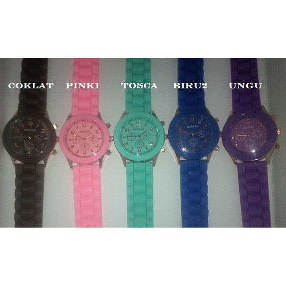 Jam Tangan Silicone Jelly Quartz Wrist Watch Silikon Jely Geneva Rubber Karet