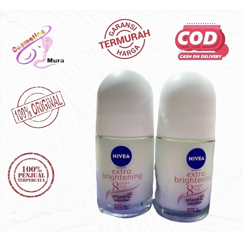 [ 25 ml / kecil ] nivea deodorant brightening roll on - nivea deodoran extra whitening 25gr