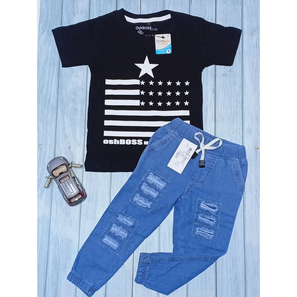 COD BAJU STELAN ANAK LAKI LAKI KAOS ABADI DAN CELANA JEAN RIPPED USIA 1-10 THN BAGIAN 1-2