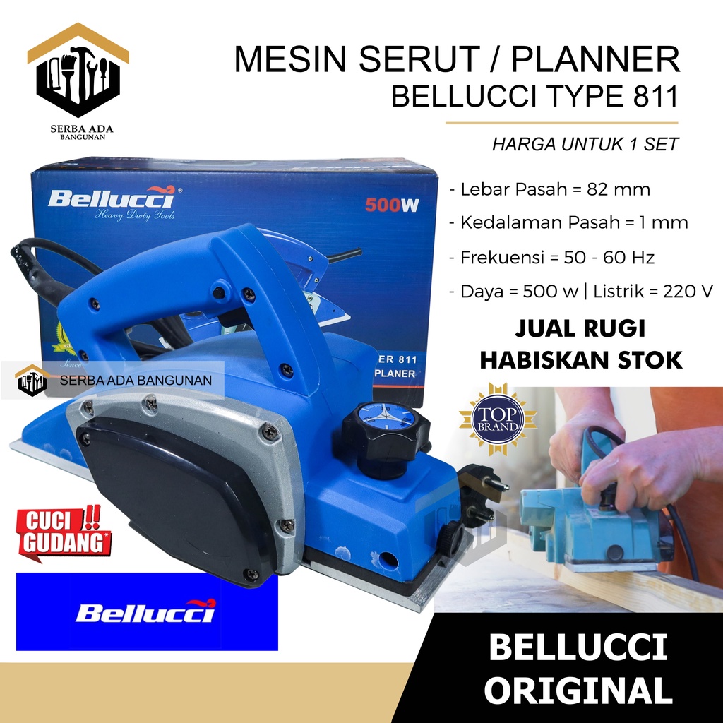 Mesin planer serut Bellucci 811 500 w kualitas bagus high quality Set komplit