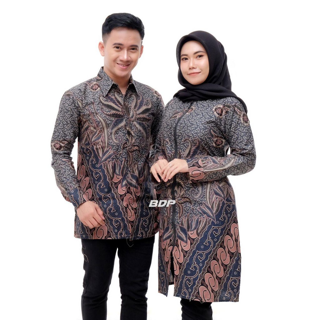 BAJU BATIK COUPLE TUNIK BATIK MOTIF PARANG BUNGA 3 WARNA SARIMBIT BATIK TUNIC BATIK PEKALONGAN