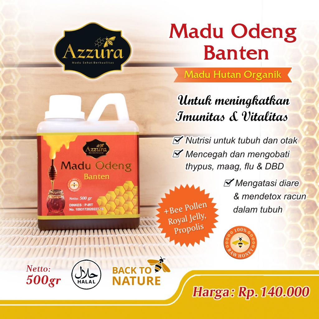 

AZZURA Madu Odeng Banten Dapat Menyembuhkan Penyakit Gula Gerd Typus Maag Flu dan DBD Asli 100% Hutan Organik 500gr