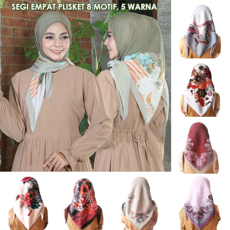 Segiempat Plisket Motif Voal Premium Jilbab Segi Empat