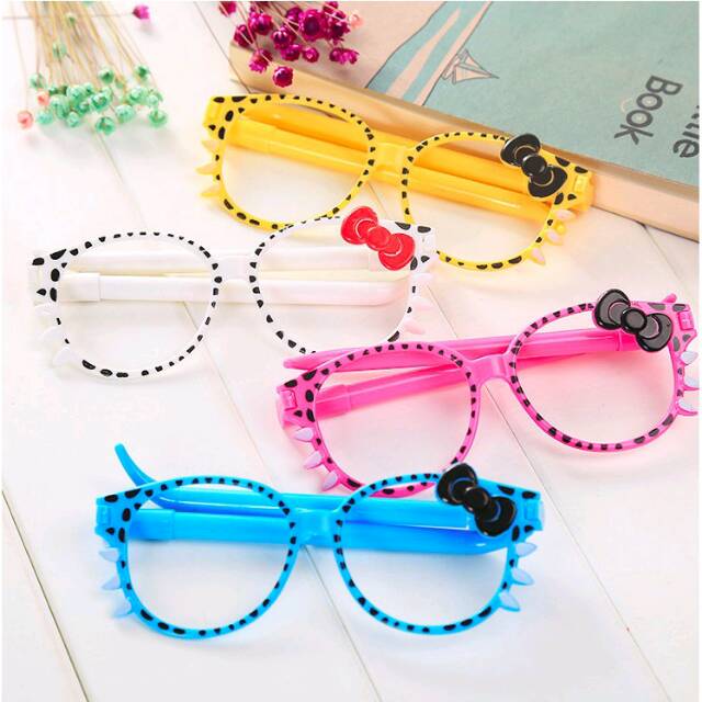 New Pena Kacamata Hello kitty 2 pcs pena dibagian gagang pulpen [bolpen bentuk kacamata]