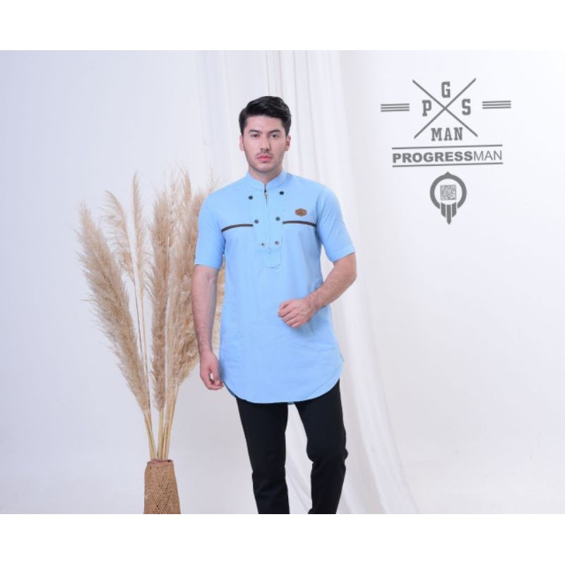 Baju Koko Kurta Muslim Sunnah Pakistan Pria Dewasa Model Slim Fit Lengan Pendek