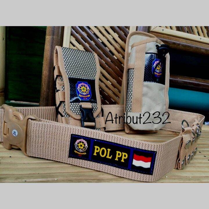 Kopel Sabuk Setelan Logo Pol PP Pamongpraja Warna Cream