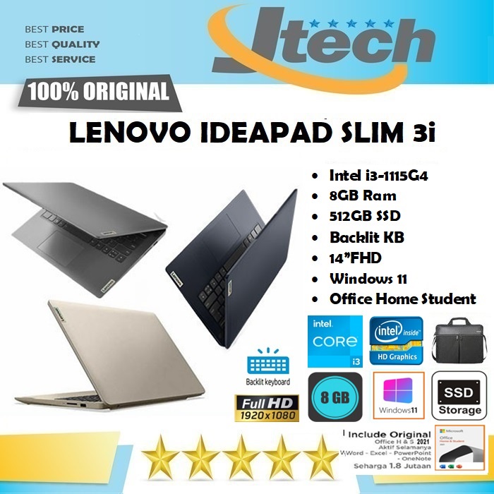 LENOVO IDEAPAD SLIM 3 - i3-1115G4 - 8GB - 512GB SSD - BACKLIT KB - 14&quot;FHD - WIN11 - OFFICE HOME STUDENT 2021