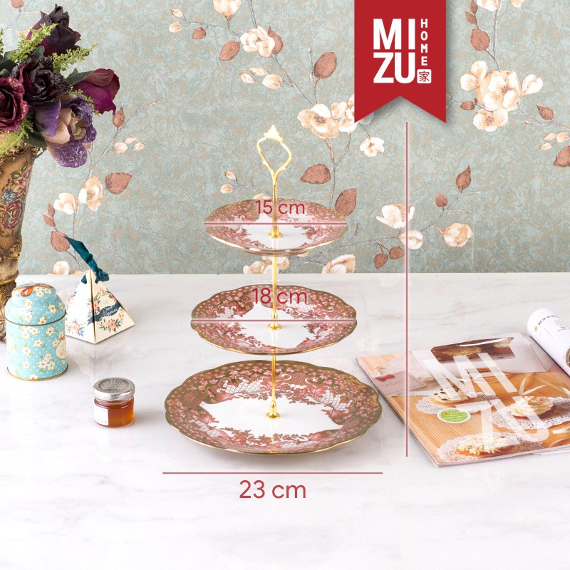 MIZU 3-GATEAUX 3-Tier Golden Ceramic Cupcake Dessert Stand Menara Kue Piring Menara Kue Piring Susun-4