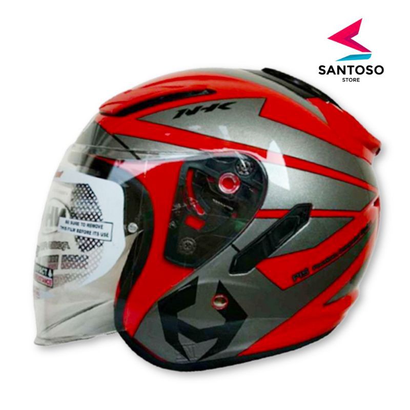 Helm Halfface NHK R1 Nema Merah Red Silver Double Visor