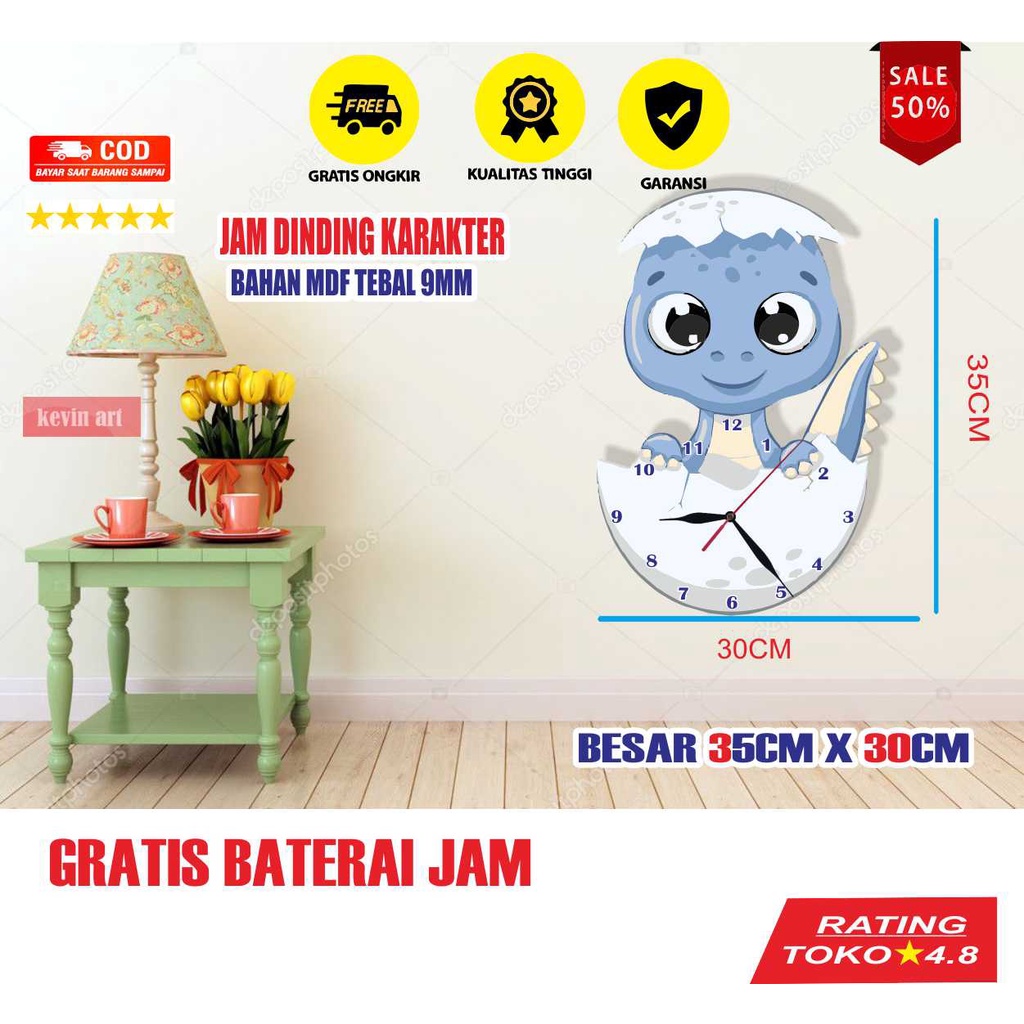 JAM DINDING BESAR UNIK KEREN KARAKTER ANIMAL LUCU ANAK KOLEKSI DEKORASI DINGDING GAMBAR HEWAN DINOSAURUS MINIMALIS MURAH TEMPEL TEMBOK DISKON PROMO TERBARU