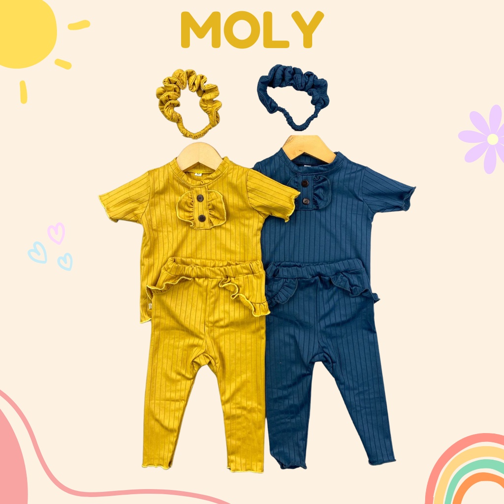 3-18 BLN SETELAN BAYI MOLY FREE HEADBAND SETELAN BAYI PEREMPUAN PREMIUM by MYBEE (SNI)