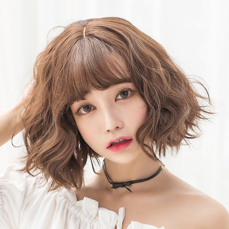 WDA-14 wig rambut palsu pendek bob wavy daily natural wanita hitam dark brown cokelat