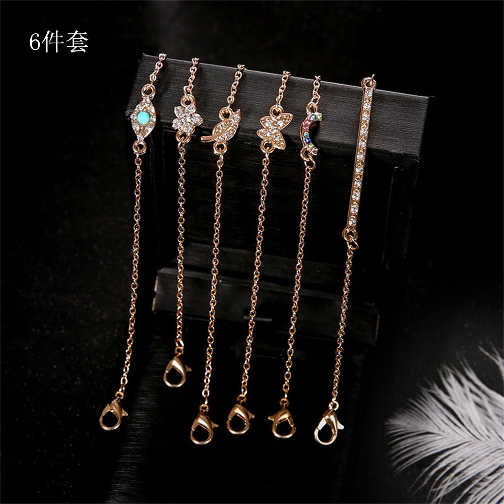 6pcs / Set Gelang Desain Kupu-Kupu Daun Mata Turquoise Aksen Berlian Gaya Simple Untuk Wanita