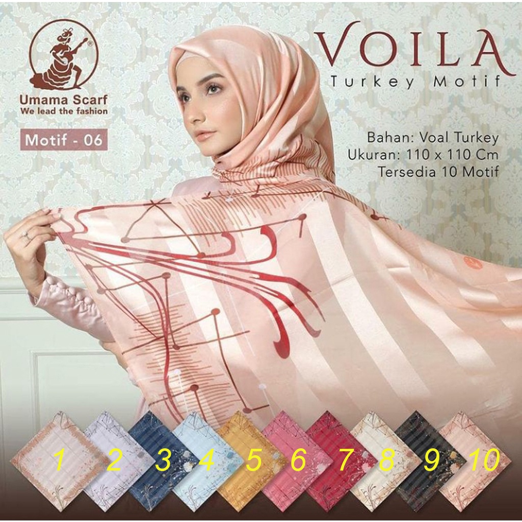 Jilbab Segi Empat Voila Turkey Motif Premium By Umama
