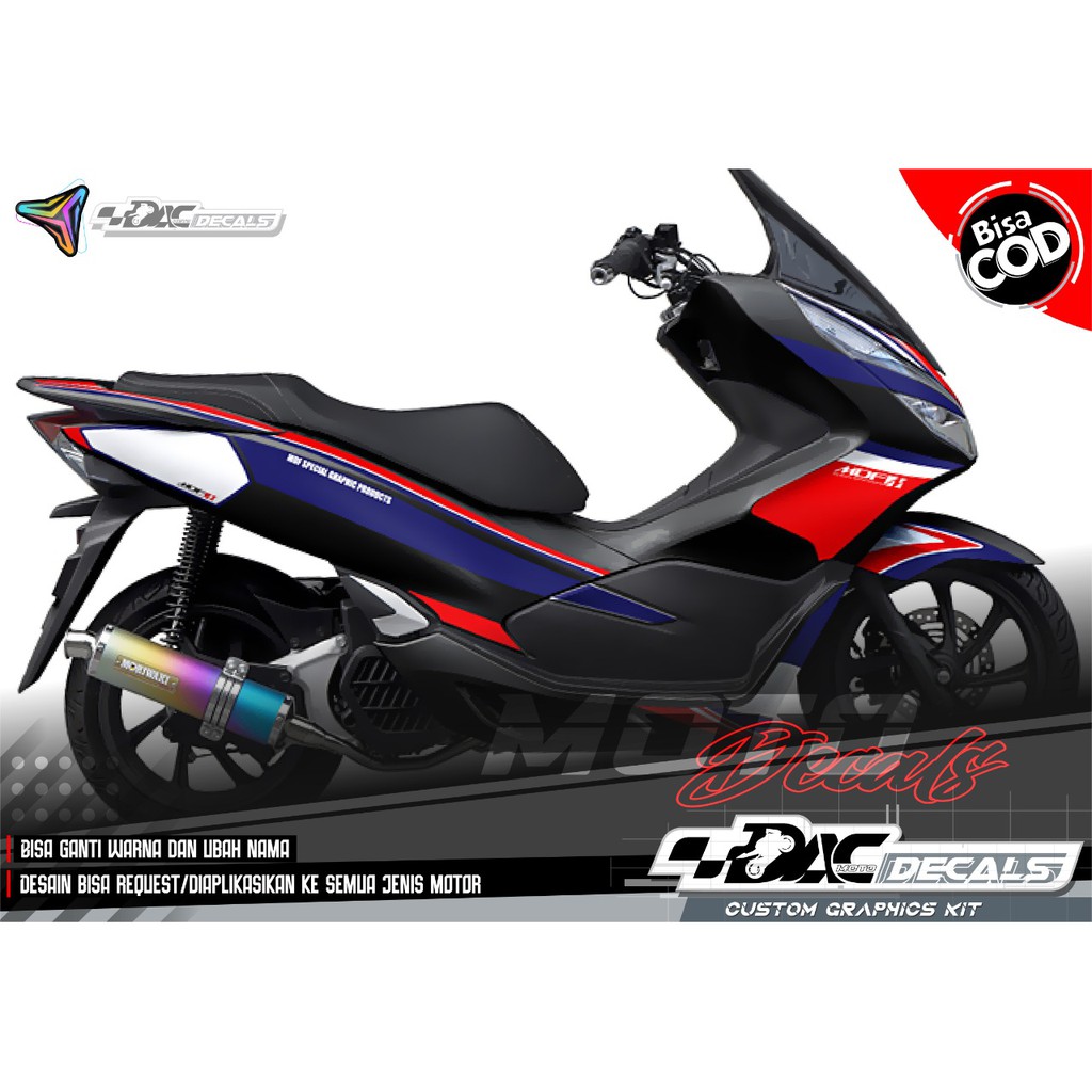 Sticker decal full body Honda PCX Varasi Simpel Biru Hitam Merah