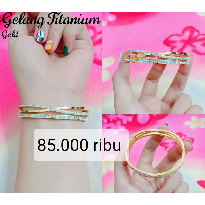 gelang titanium asli warna mas