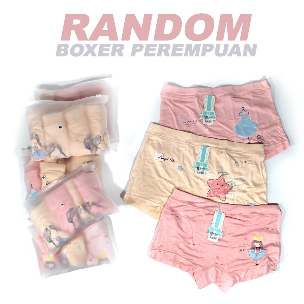 RANDOM Boxer anak perempuan bahan katun impor isi 4 dengan ziplock pouch Celana dalam boxer anak cewe lucu