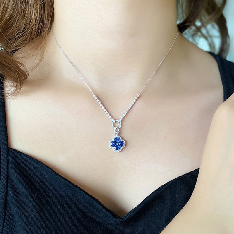 Kalung Rantai Klavikula Hias Liontin Berlian Buatan Bahan Karbon Tinggi