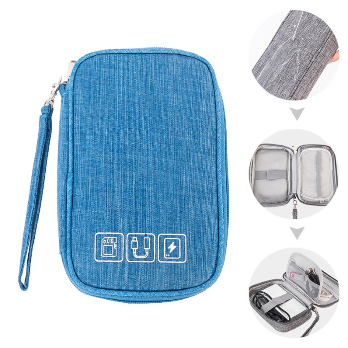 Tas Duffel Organizer UCHII RYOKO Portable Cable Organizer Pouch Travel Bag | Dompet Gadget - Biru Mu