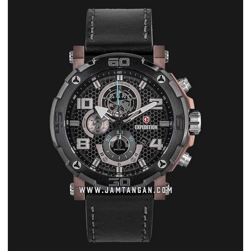 Expedition E 6769 MC LZBBA Chronograph Men Black Dial Black Leather Strap