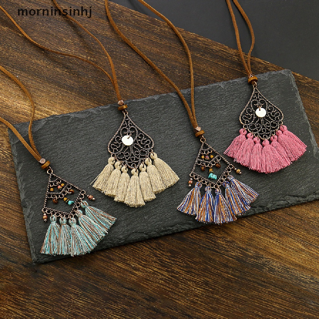 Mor Kalung Choker Vintage Bohemia Dengan Liontin Rumbai Panjang Untuk Wanita