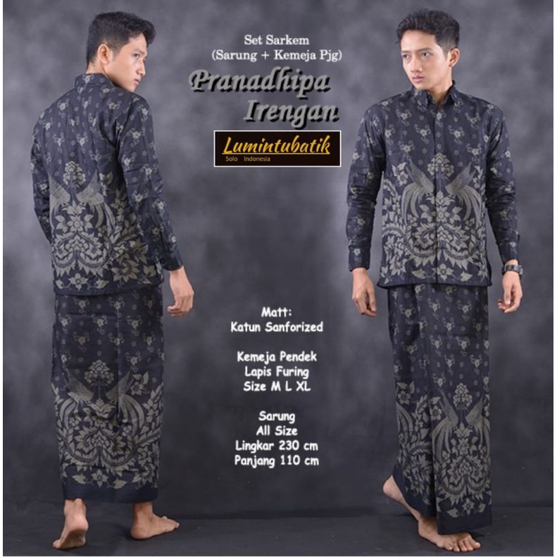 SET SARKEM - SETELAN SARUANG + KEMEJA PANJANG BATIK PRIA TERBARU KEKINIAN BAHAN KATUN SANFORIZED SIZ