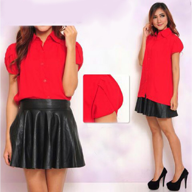 Baju Kemeja wanita rayon bangkok merah/Kemeja Vita Merah SW