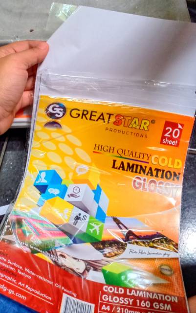 

LAMINASI DINGIN GLOSY 160 GSM A4/20 Lembar GREAT STAR