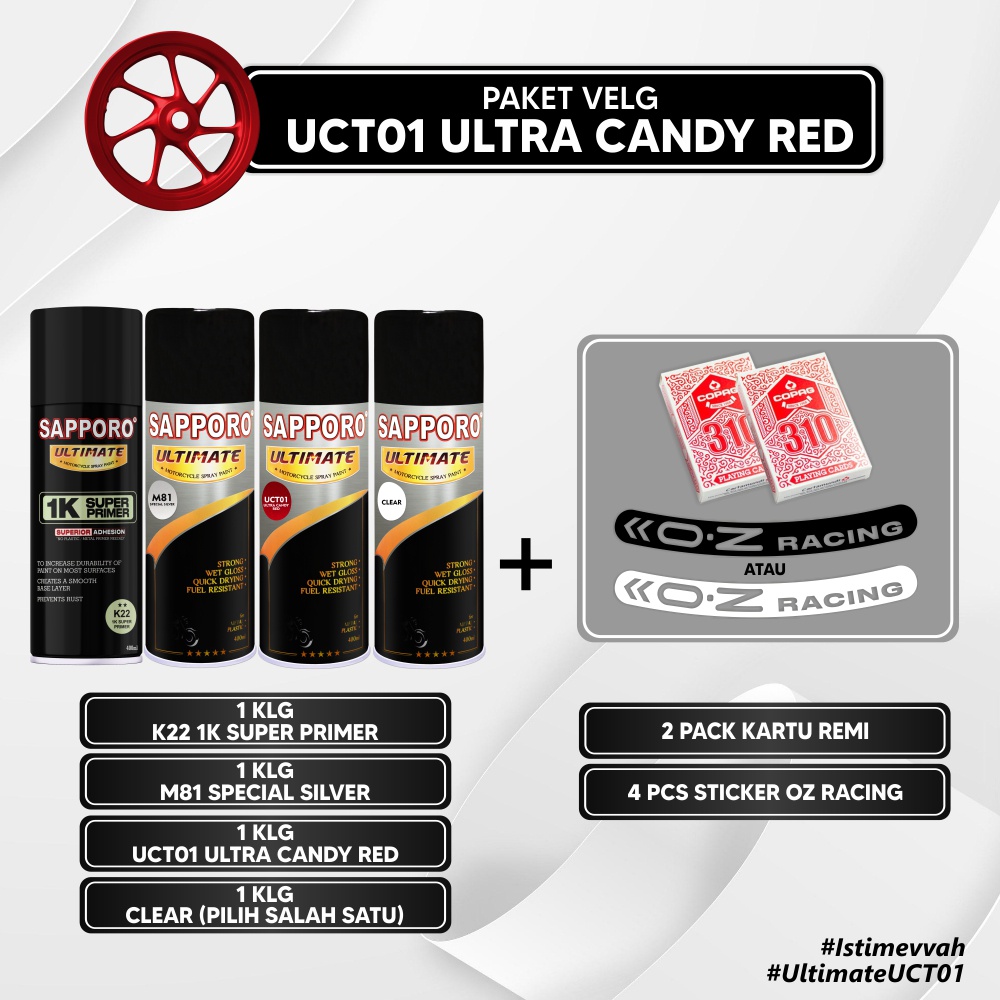 Paket Cat Velg Oz Racing Red /Sapporo Ultimate /Cat Spray Semprot Aerosol Terbaik