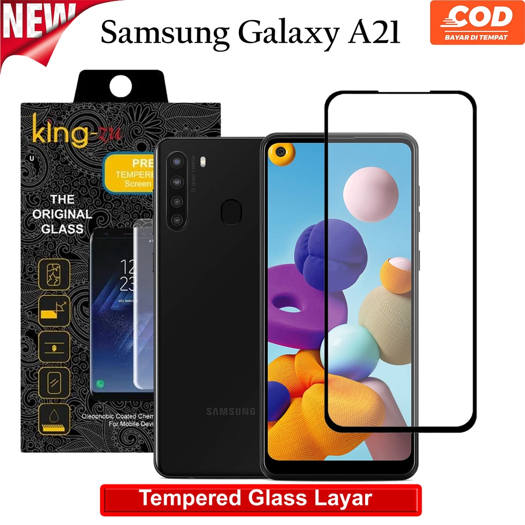 Tempered glass Kaca For  Samsung Galaxy A21 6.5" 2020 Full Cover 9D BENING lis Hitam Anti Gores Hp