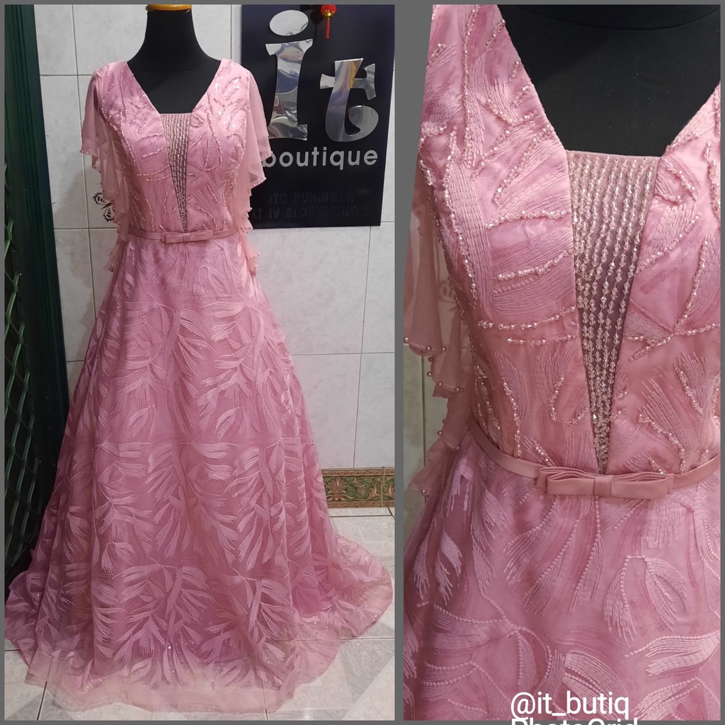 LongDress Pink Peach Salem - Gaun Bridal Prewedding Bridesmaid FIO09