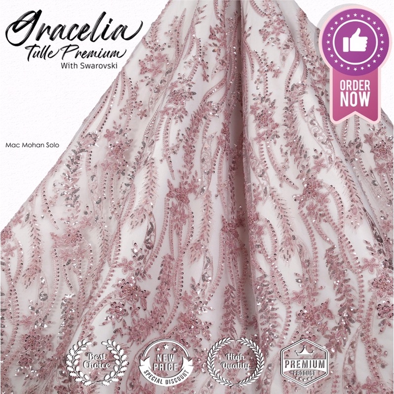 [NEW ARRIVAL] GRACELIA TULLE PREMIUM WITH SWAROVSKI TILE BEADING PAYET HIGH QUALITY TERBARU BAHAN WEDDING DRESS KEBAYA BALLGOWN PREMIUM PER 0.5M BY MACMOHAN