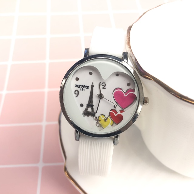 ［Ready Stock］Jam tangan wanita fashion karet gaya Paris love  S1115