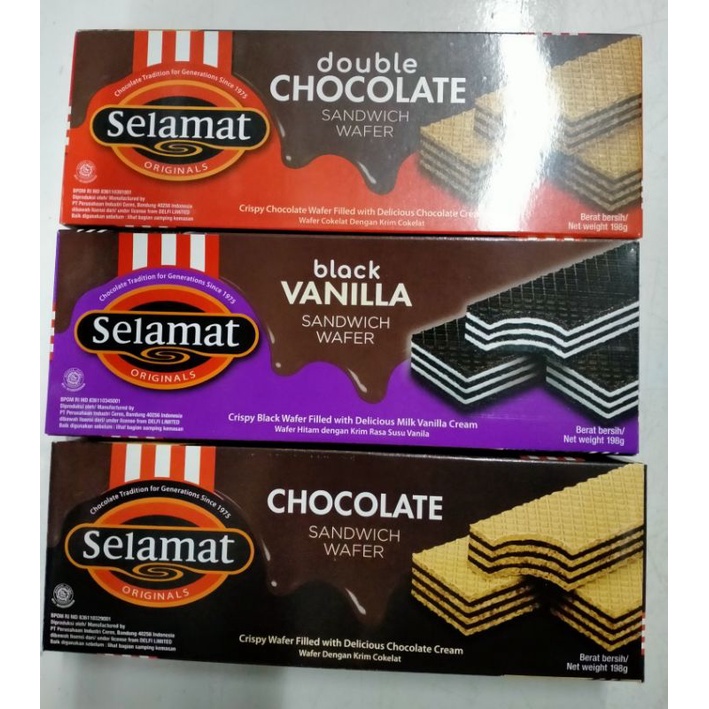 

(KSY) SELAMAT SANDWICH WAFER CHOCOLATE, BLACK VANILA, DOUBLE CHOCO 198GR