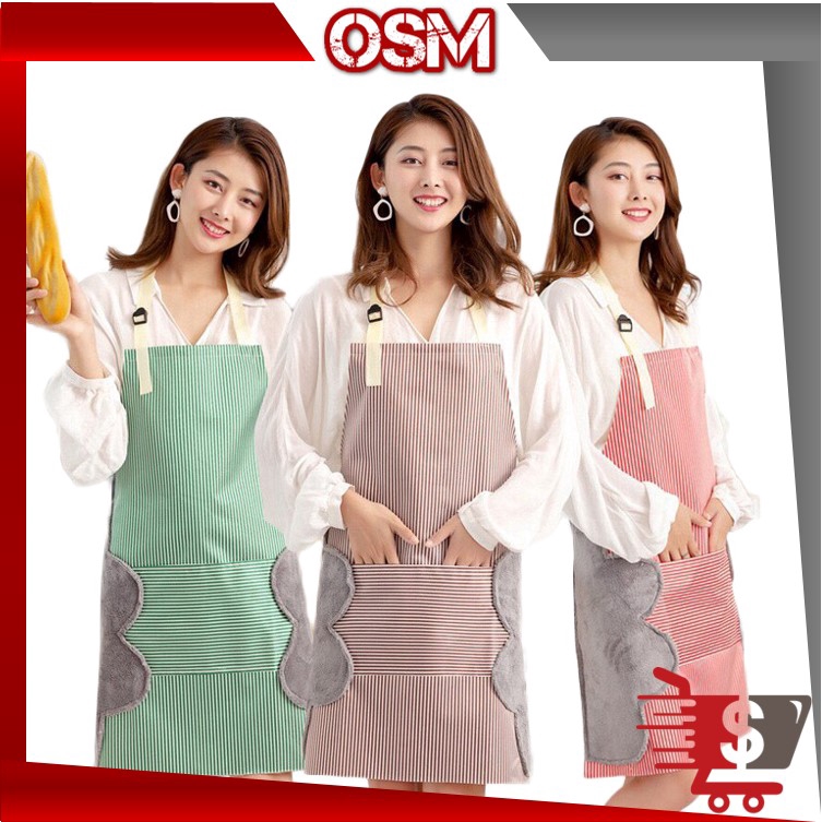 OSM - H8017 Celemek Anti Air / Apron Waterproof Bisa Lap Tangan / Celemek Garis Awan Waterproof