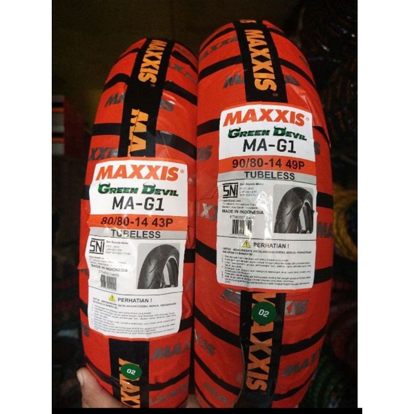 PAKET BAN TUBLES MATIC MAXXIS GREEN DEVIL 80/80+90/80.14 BAN BARU 100% ORIGINAL FREE PENTIL