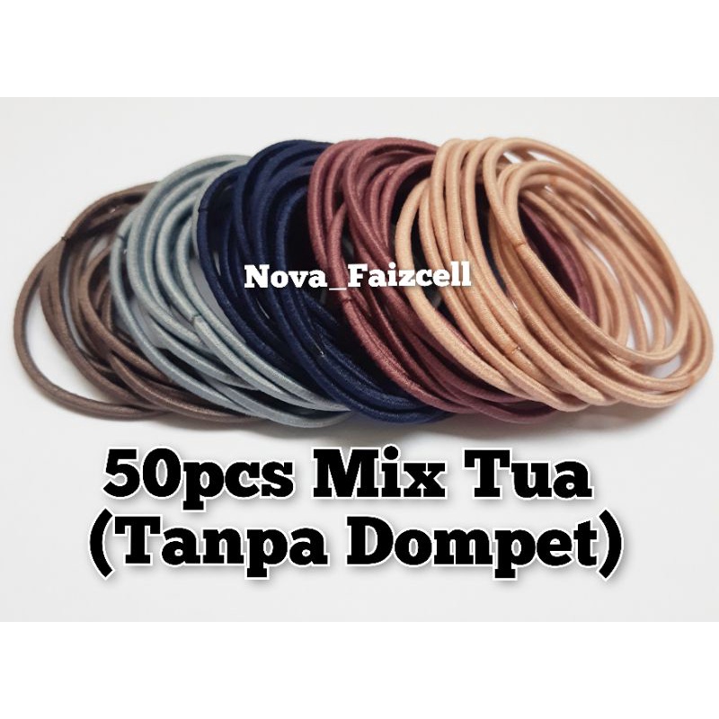50pcs / 100pcs + pouch ikat rambut karet polos warna-warni dewasa import ala korea-50pcs Mix Tua