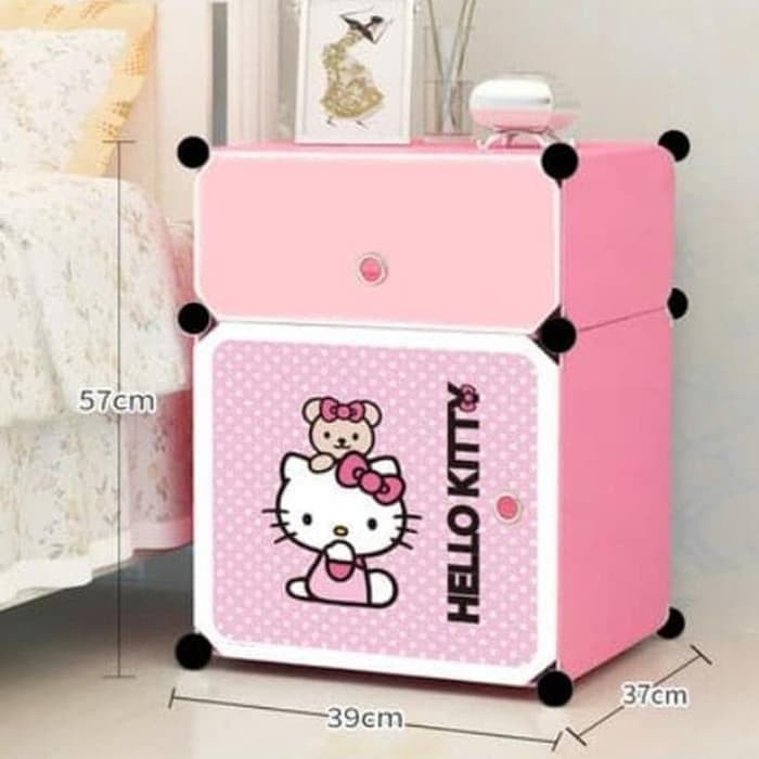 Nakas Plastik 2 Susun Karakter HK Kucing - Lemari Kecil Bedside Table Furniture Rumah Interior Kamar