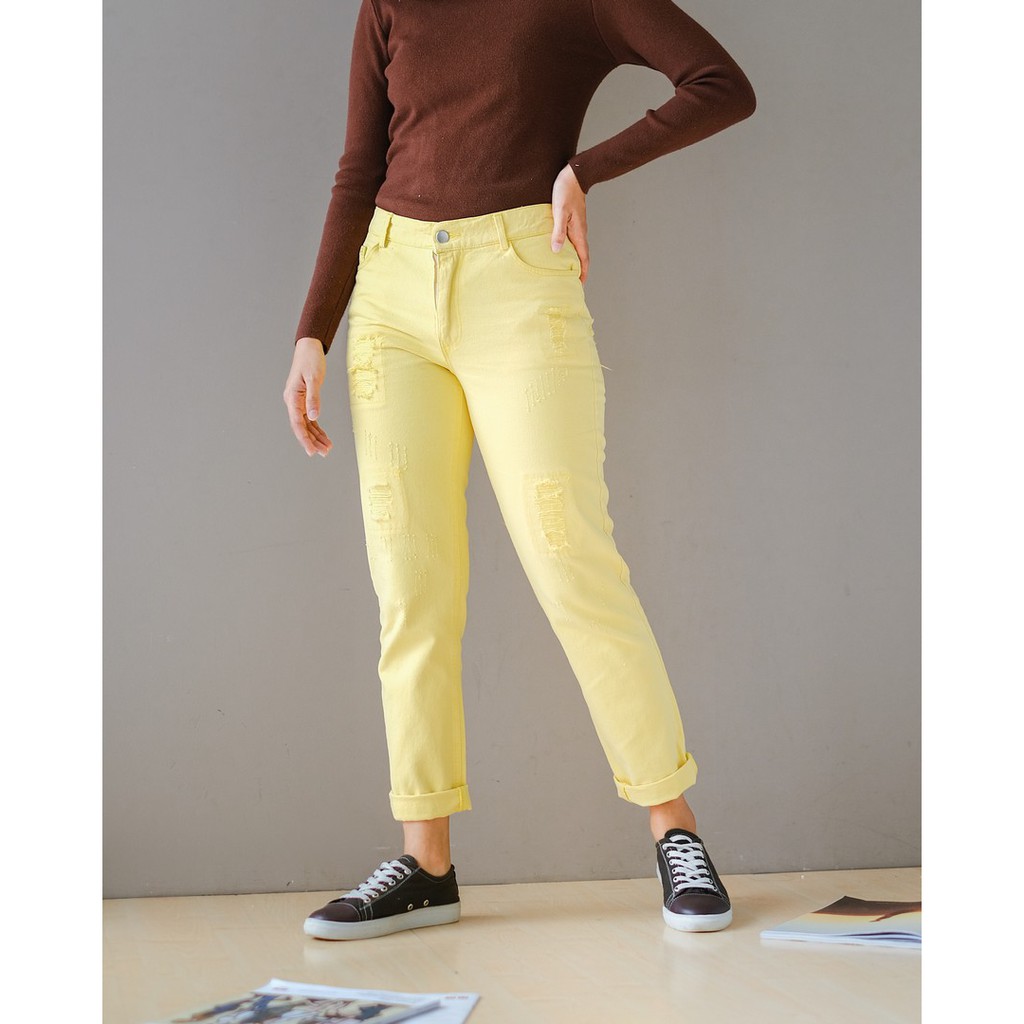 Myrubylicious ASH RIPPED COLOUR PANTS YELLOW
